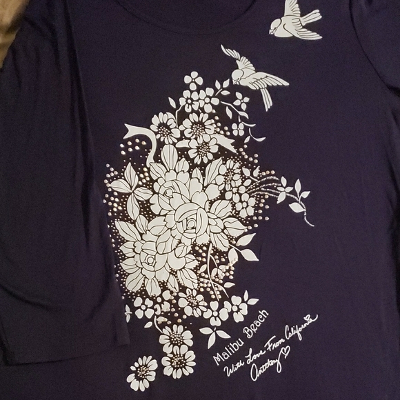 Antthony navy Floral Bird Long Sleeve Top - Picture 2 of 5